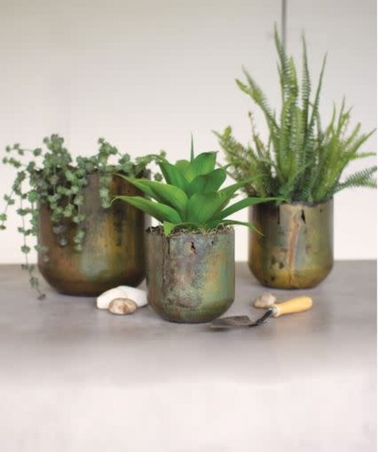 Rustic Verdigris Iron Planter, Small
