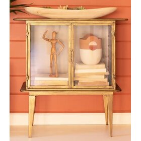 Antique Brass and Glass Two-Door Cabinet