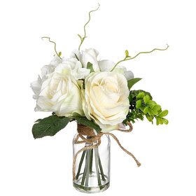 9" Rose/Hydrangea in Glass Vase