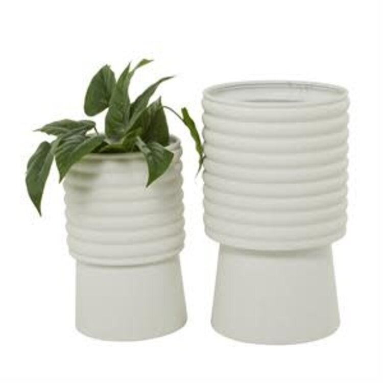 Cosmoliving White Metal Modern Planter