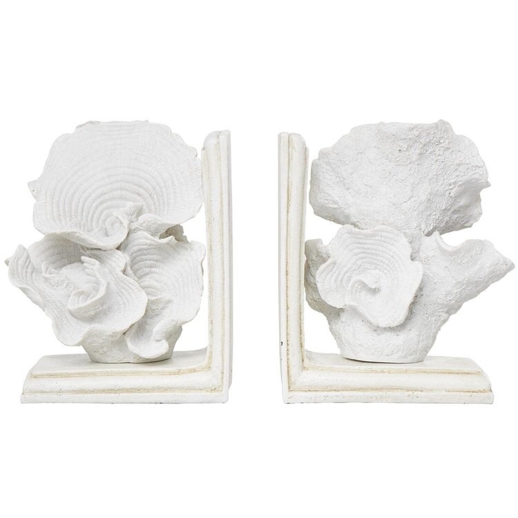 Cream Polystone Coral Bookends- set of 2