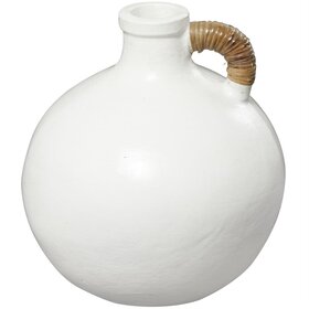 White Ceramic Rattan Wrapped Vase, 13"