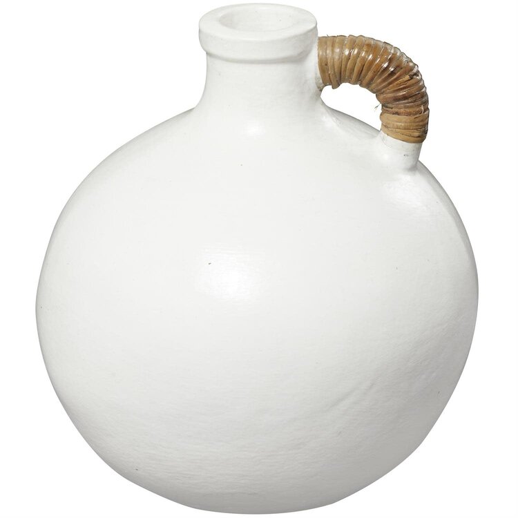 White Ceramic Rattan Wrapped Vase, 13"