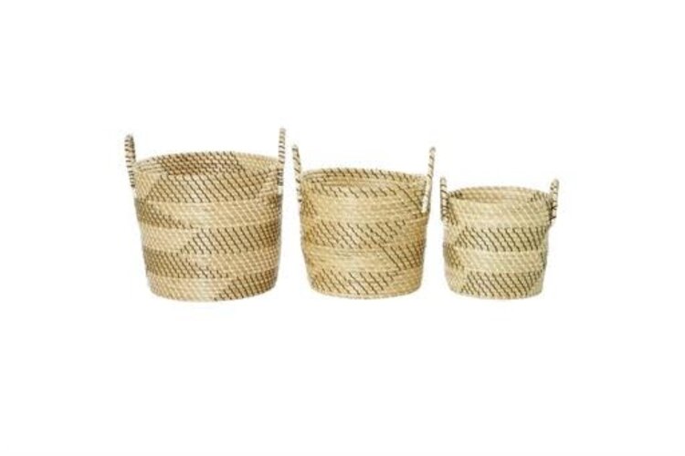 Woven 2-Tone Seagrass Basket with Handle