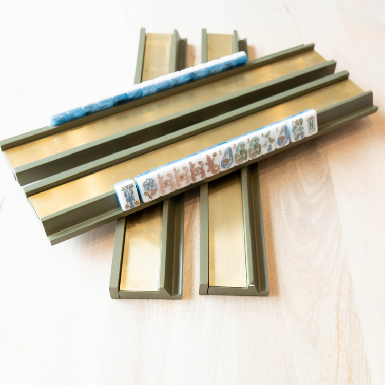 Table & Terrace Social Set of 4 Mahjong Racks with Brass Plate