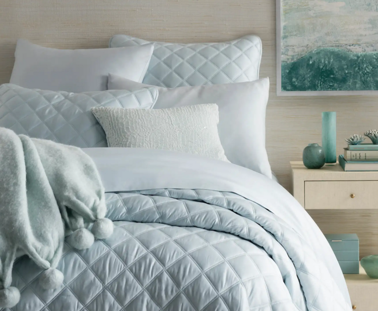 Quilted Silken Solid Coverlet, Robin's Egg Blue King