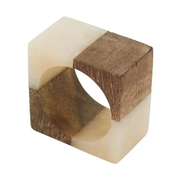 Saro Lifestyle Wooden Fusion Resin Napkin Ring- Ivory