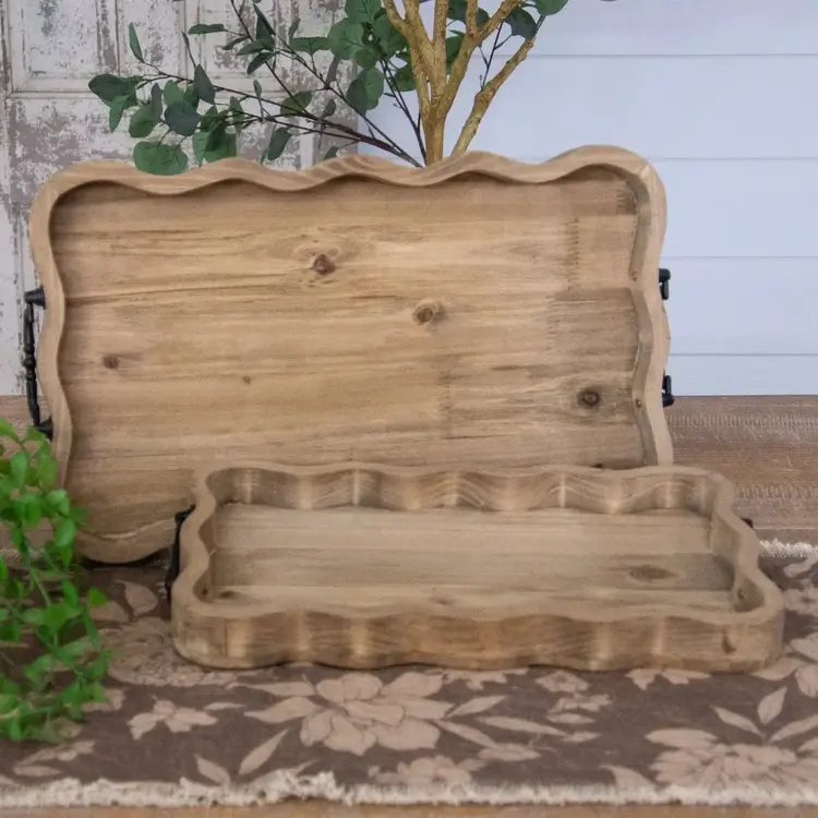 Audrey's Home & Gift Scalloped Natural Wood Tray-