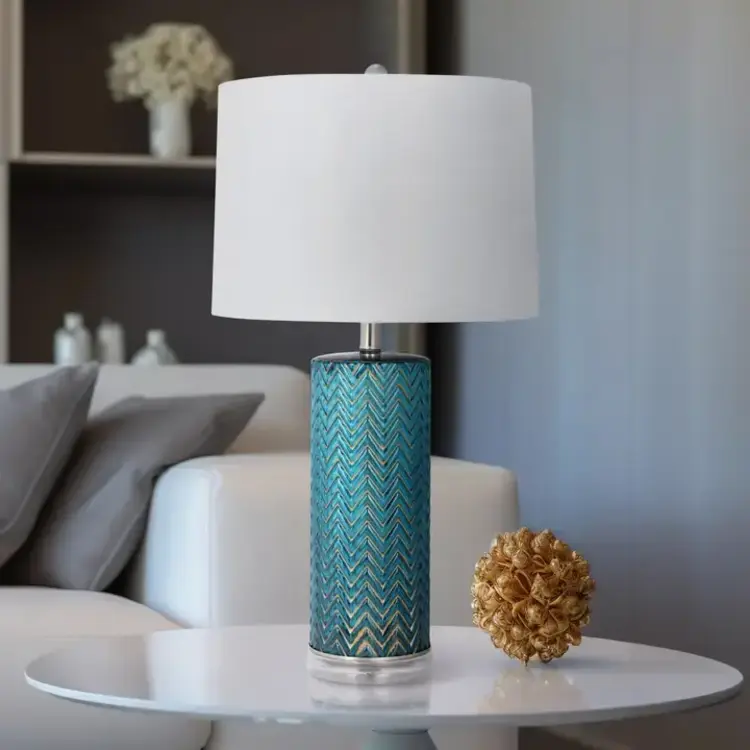 Sagebrook Home Blue Glass/Chevron Table Lamp