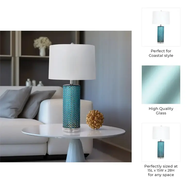 Sagebrook Home Blue Glass/Chevron Table Lamp