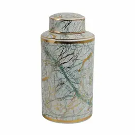 Sagebrook Home 16" Decorative Jar- Green Ceramic Modern w/ Gold Lid
