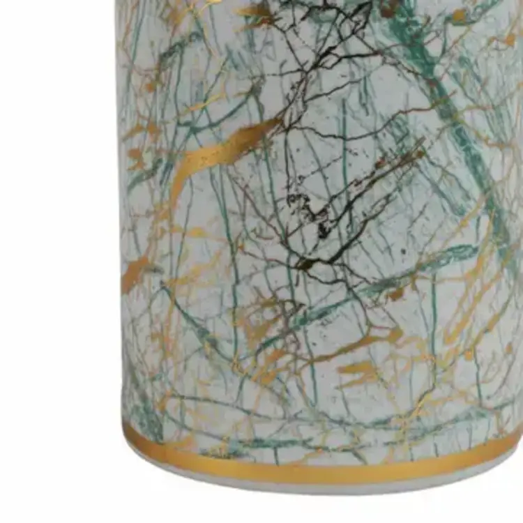 Sagebrook Home 16" Decorative Jar- Green Ceramic Modern w/ Gold Lid