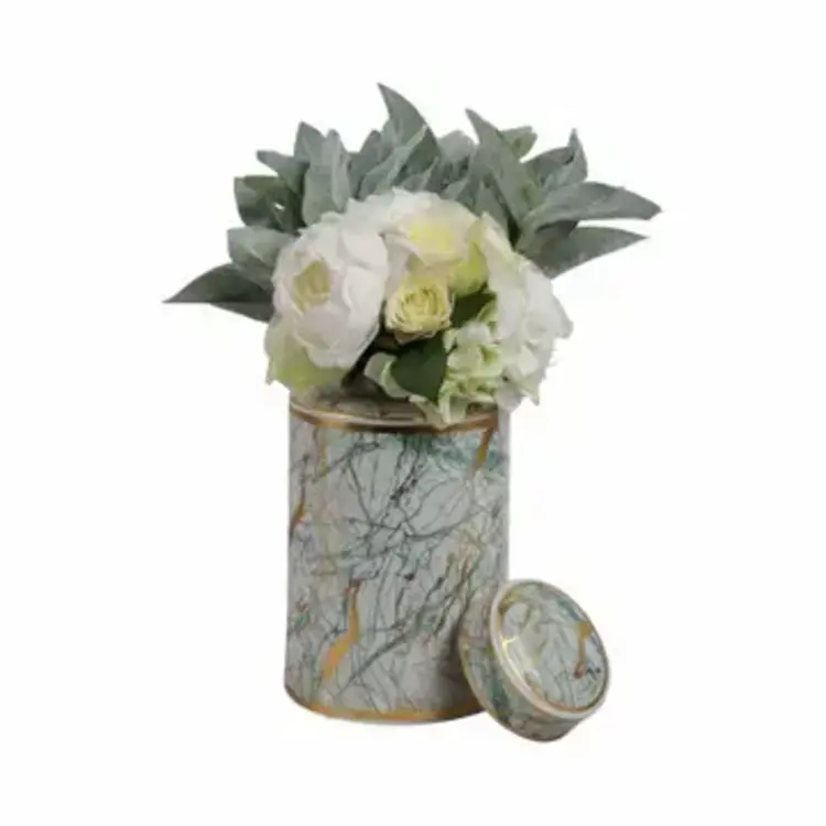 Sagebrook Home 12" Decorative Jar- Green Ceramic Modern w/Gold Lid