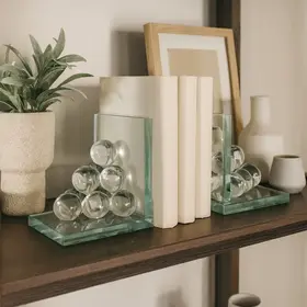 Sagebrook Home Clear Crystal Spherical Bookends, set of 2