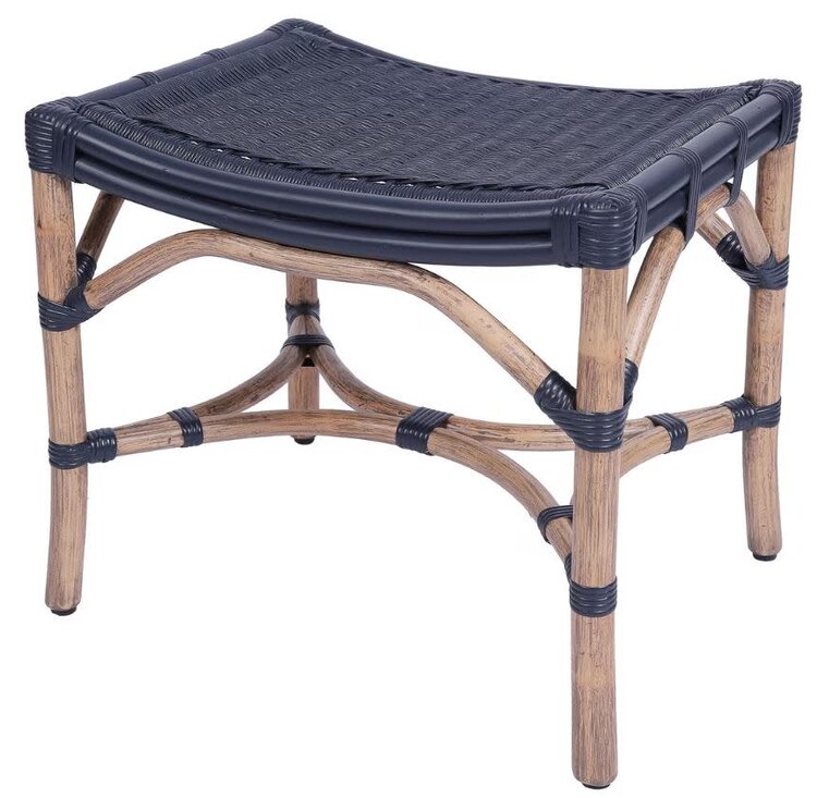 Winston Rattan Stool w/ Woven Seat- Navy
