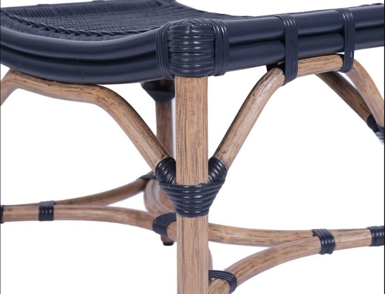 Winston Rattan Stool w/ Woven Seat- Navy