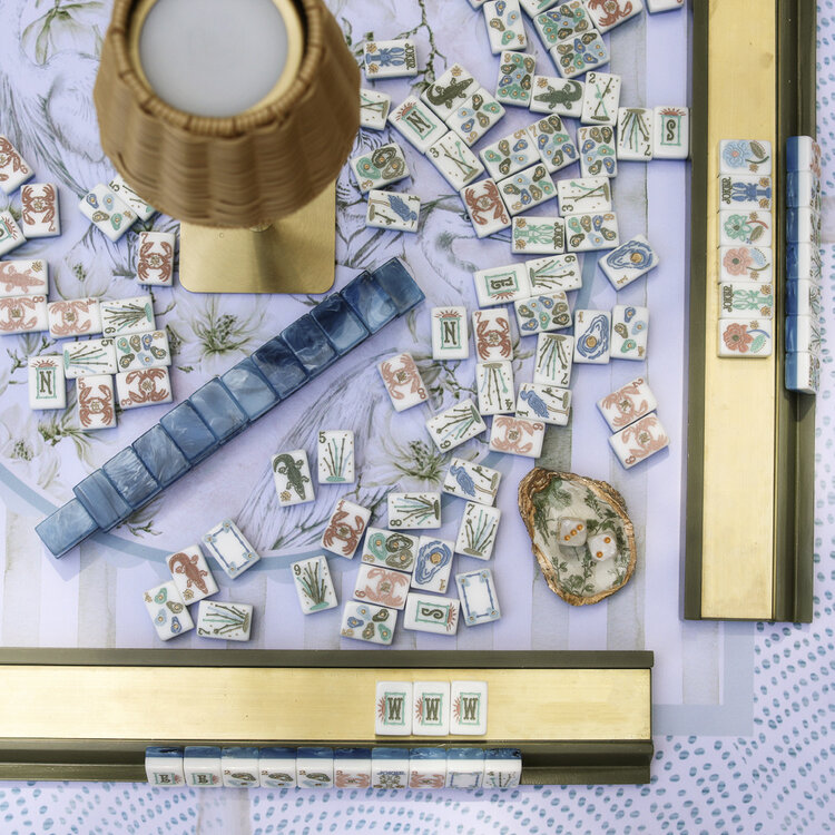 Table & Terrace Social Set of 4 Mahjong Racks with Brass Plate