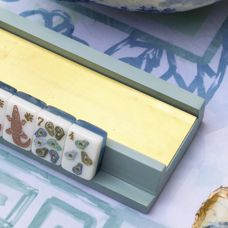 Table & Terrace Social Set of 4 Mahjong Racks with Brass Plate
