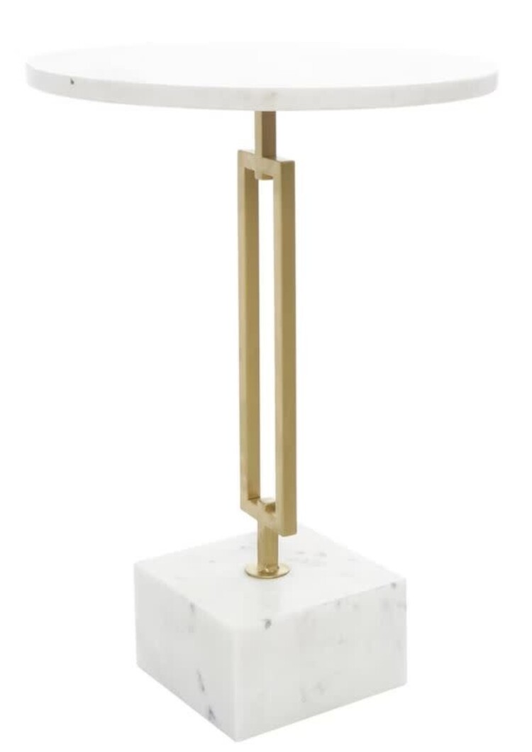 Atelier Home White Marble Geometric End Table