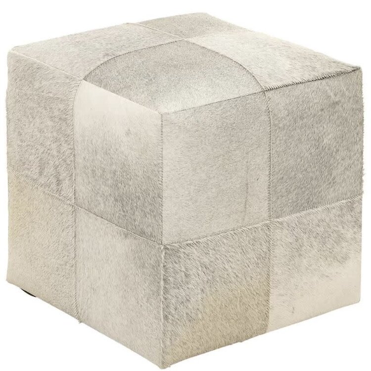 Atelier Home Grey Leather Square Cowhide Stool