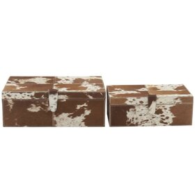 Atelier Home Rectangular Brown  Hide Boxes w/ Snap Closure-