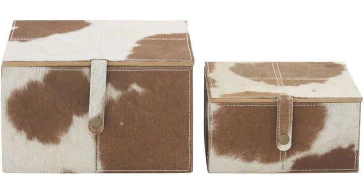 Atelier Home Square Brown Hide Boxes w/ Snap Closure-