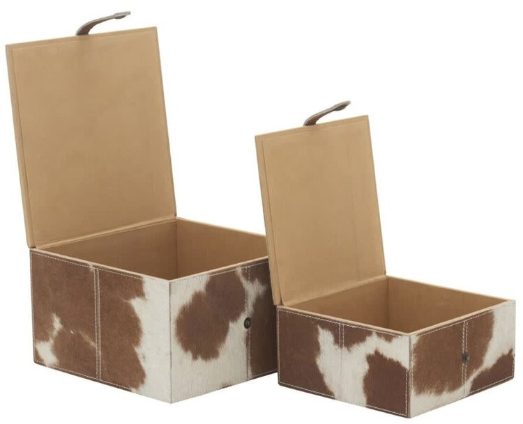 Atelier Home Square Brown Hide Boxes w/ Snap Closure-