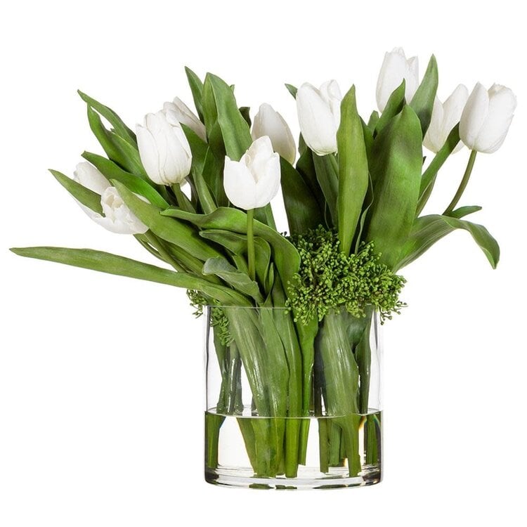 Tulip/Sedum in Glass Vase