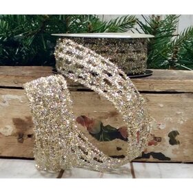 Tinsel Link Stretch Ribbon, Platinum
