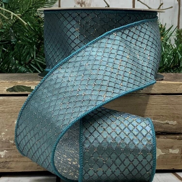 Jacquard Harlequin Trellis Ribbon, Dusty Blue