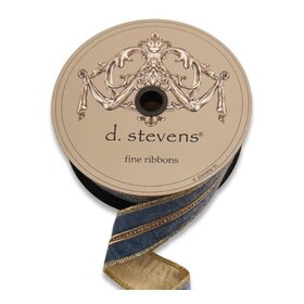 Velvet Gold Bullion Edge Ribbon, Dusty Blue