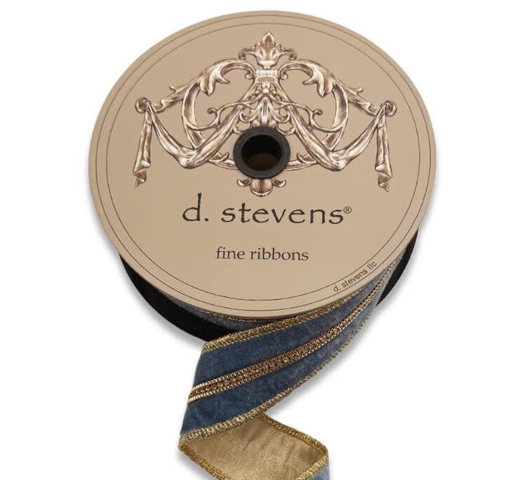 Velvet Gold Bullion Edge Ribbon, Dusty Blue