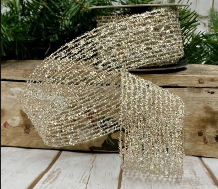 Metallic Diamond Stretch Tinsel Ribbon, Platinum