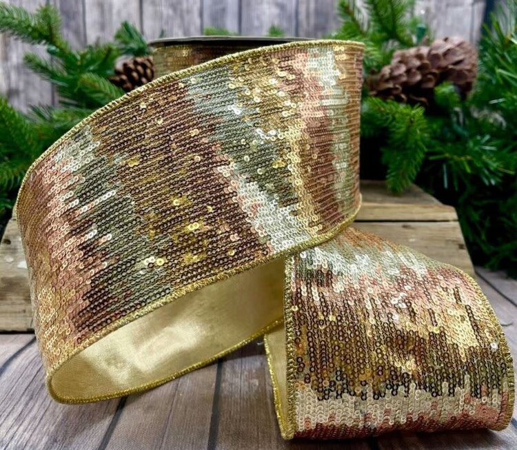 Sequin Stripes Ribbon with Gold, Pink & Platinum