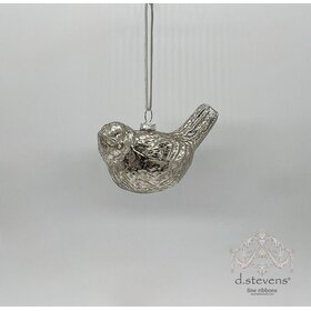 Glass Silver Brushed Bird Ornament