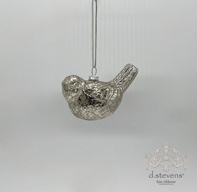 Glass Silver Brushed Bird Ornament
