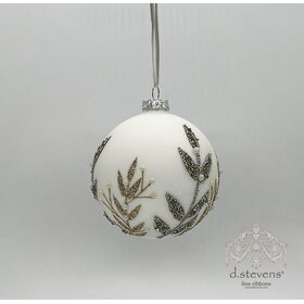 Glass Platinum Glitter Leaves Ornament