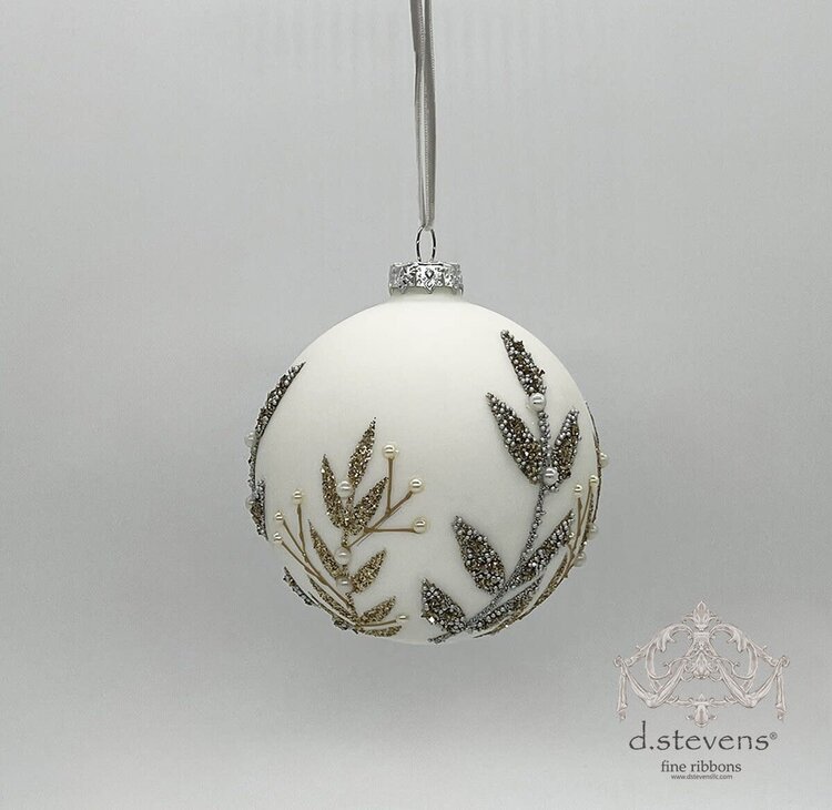 Glass Platinum Glitter Leaves Ornament