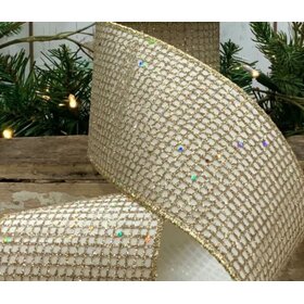 Taffeta Glitter Mesh Ribbon, Platinum/Ivory