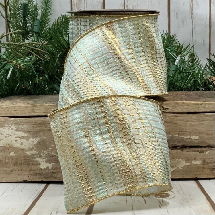 Jacquard Abstract Gold Ribbon, Celadon