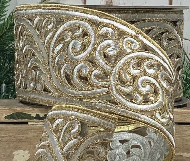 Metallic Scroll Garland Ribbon, Silver