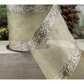 Mesh Glitter Edge Ribbon, Platinum