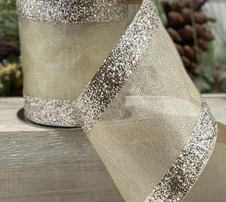 Mesh Glitter Edge Ribbon, Platinum