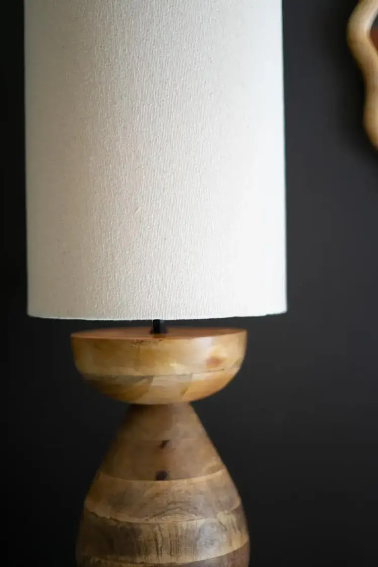 Mango Wood Table Lamp w/ Fabric Cylinder Shade