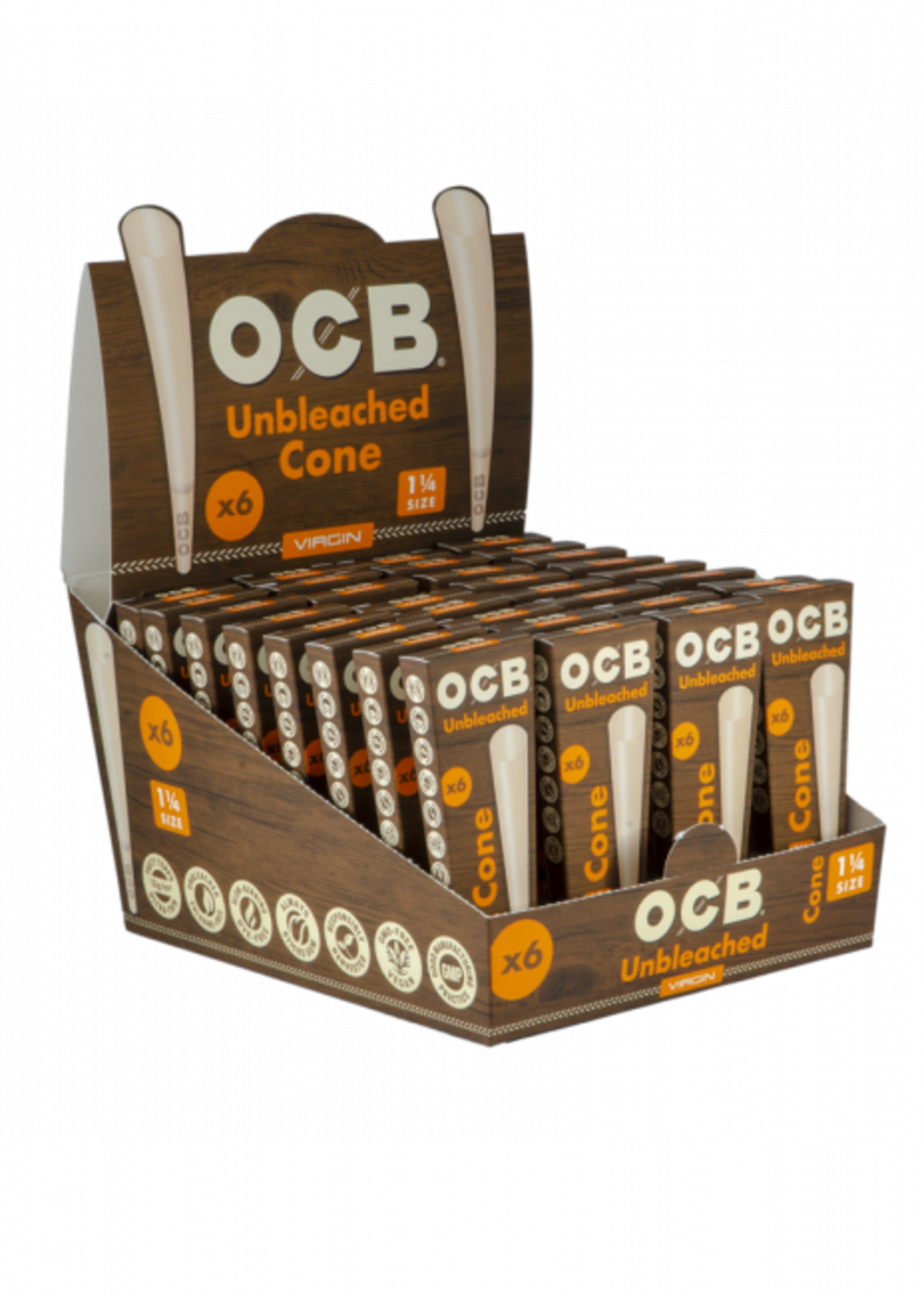 OCB OCB Virgin Unbleached Cones 6pk 1 1/4