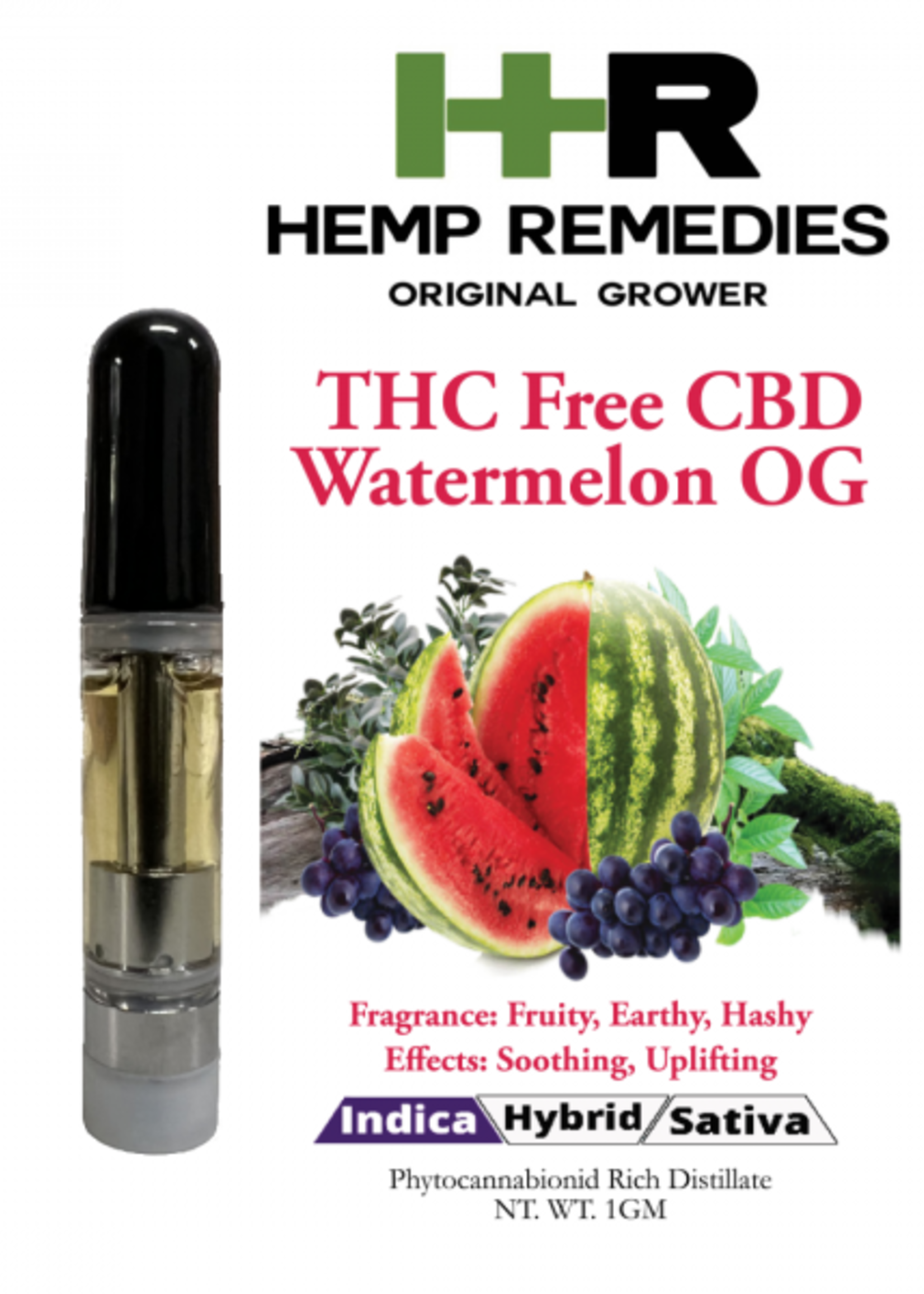 Hemp Remedies Hemp Remedies CBD 1G Cart THC Free Watermelon OG Indica