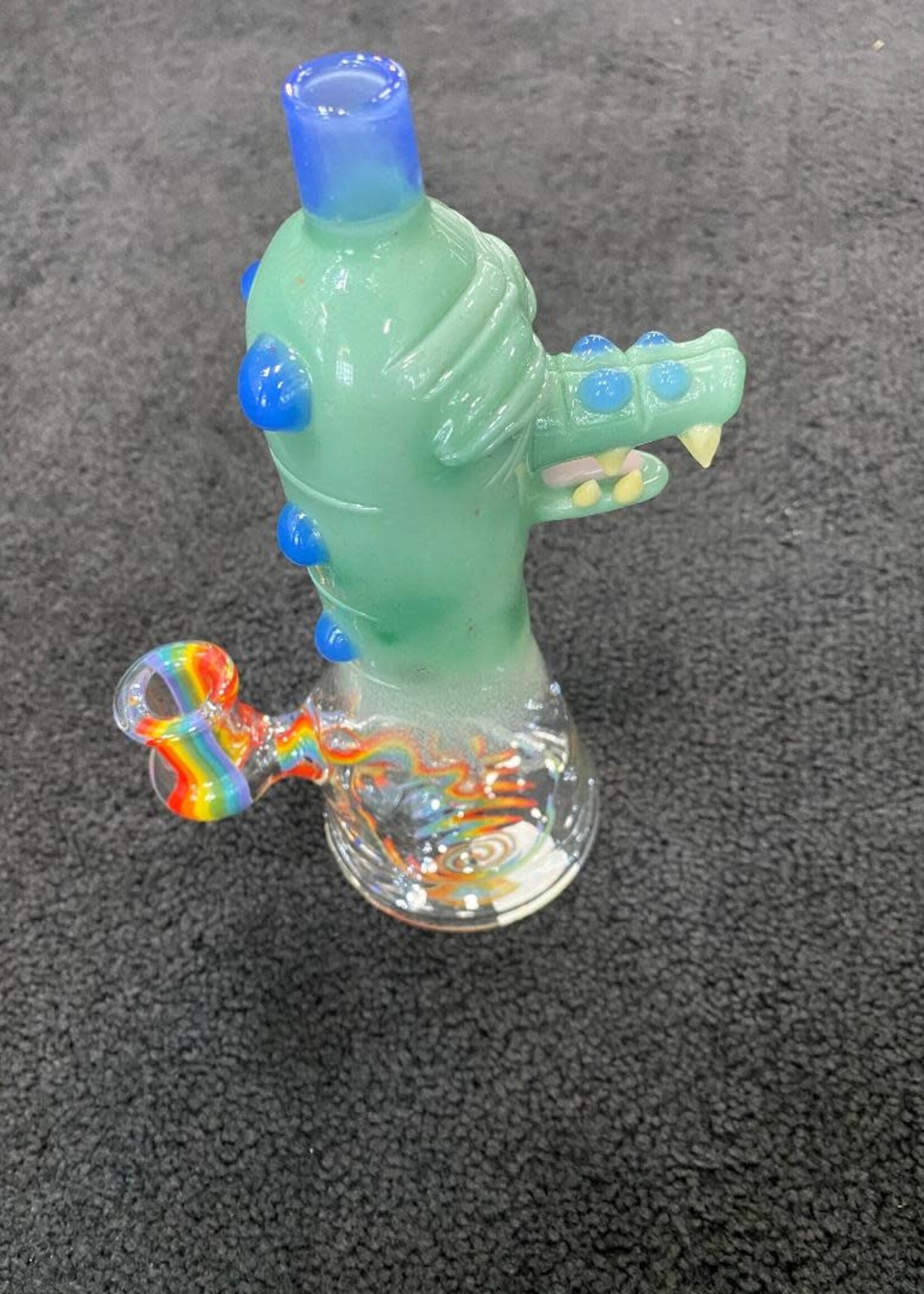 Aaron U Glass Aaron U Glass Large Green Worked Gator Waterpipe