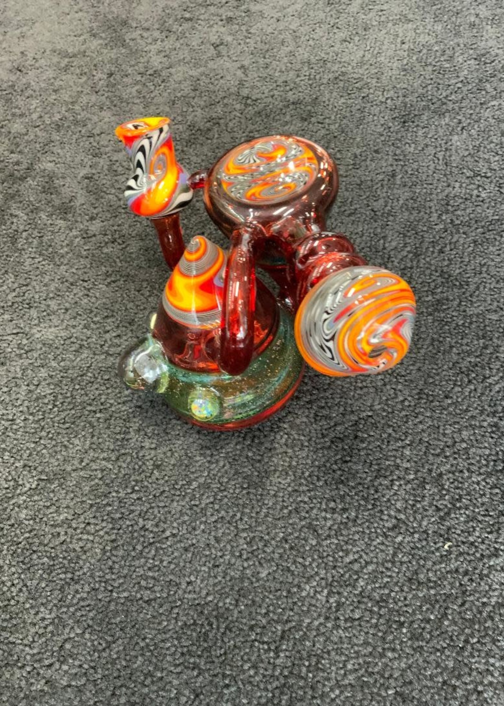 Kevin Beecher Kevin Beecher Pomegranate Red Crushed Opal Wig Wag Recycler Waterpipe