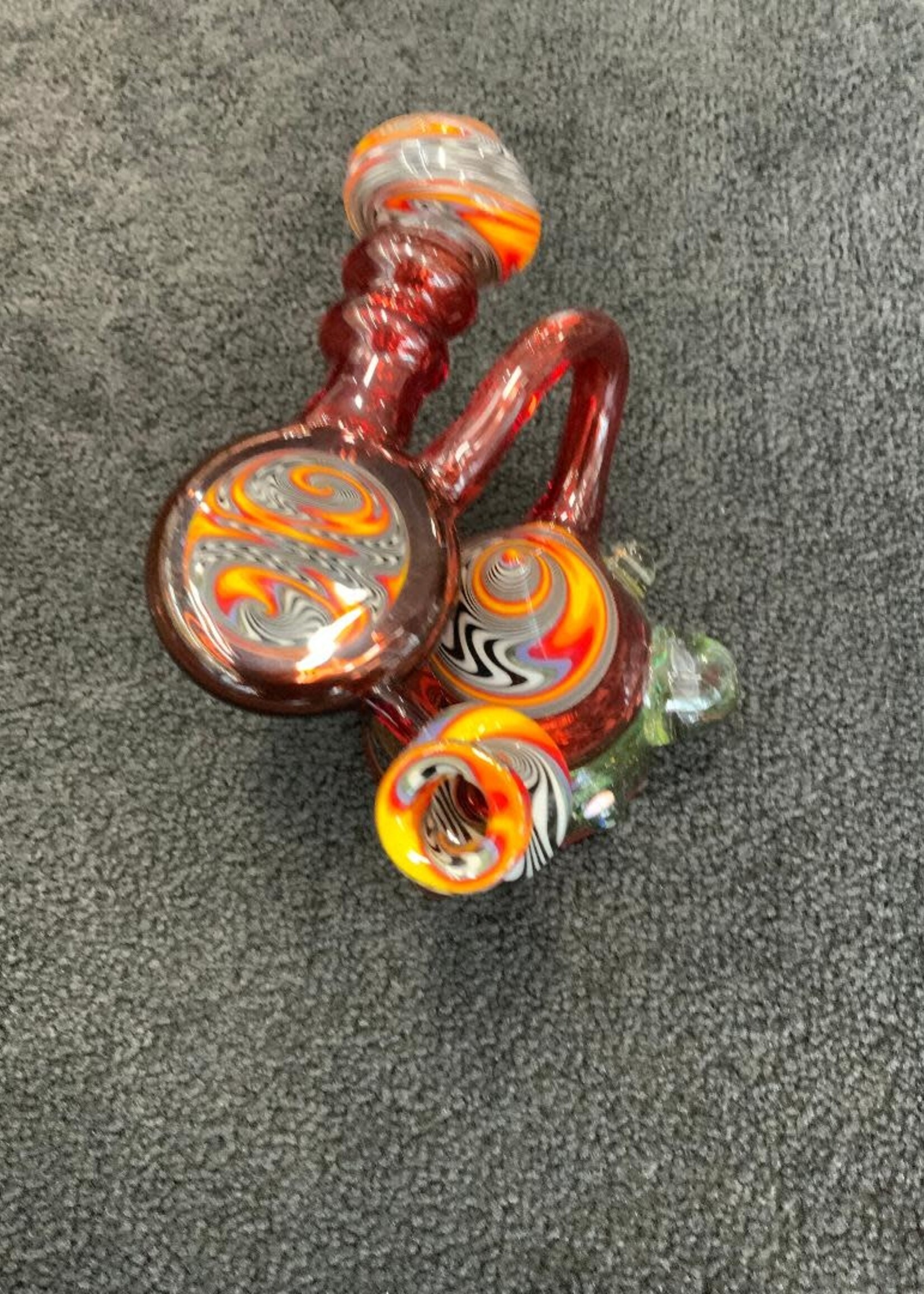 Kevin Beecher Kevin Beecher Pomegranate Red Crushed Opal Wig Wag Recycler Waterpipe