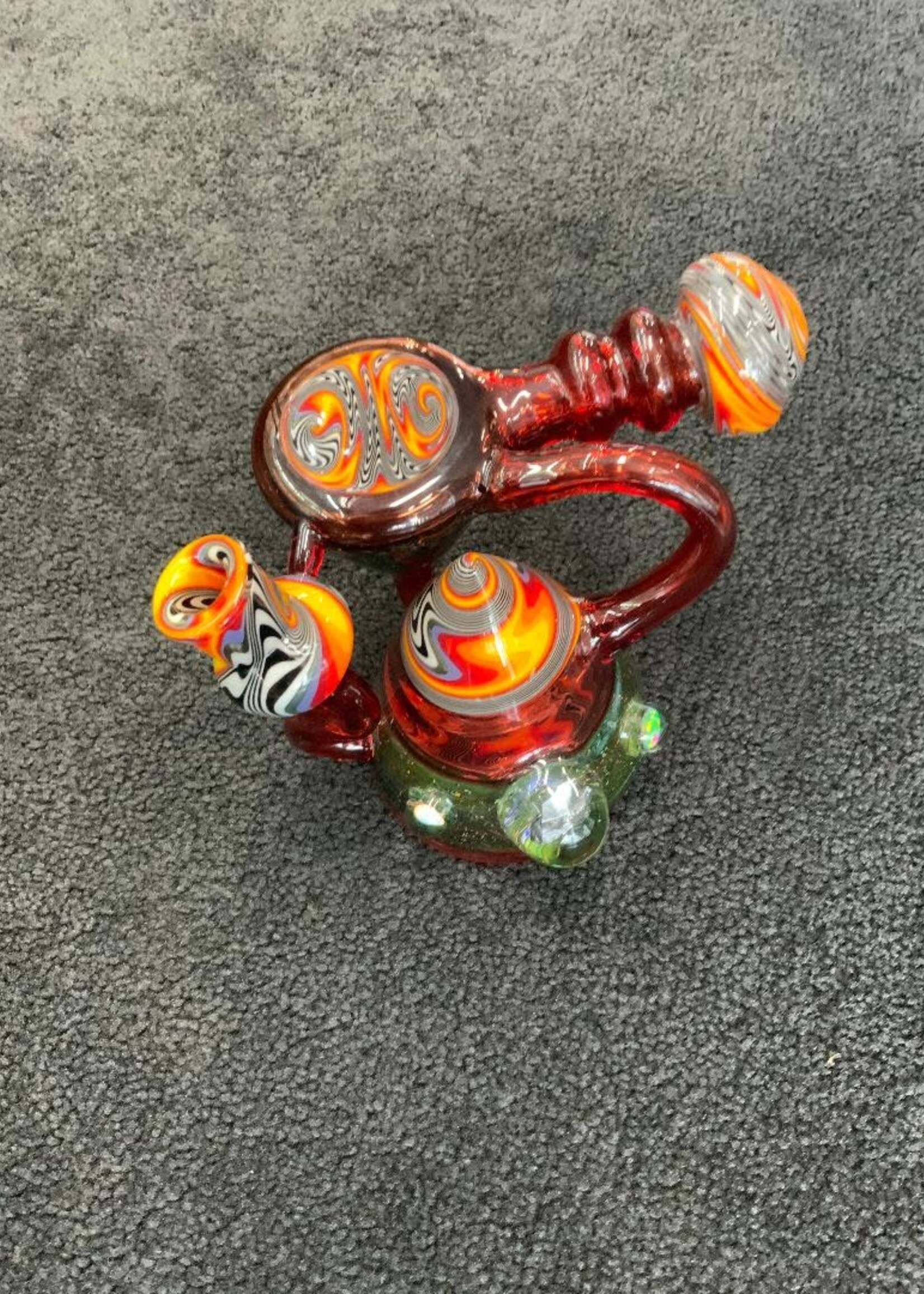 Kevin Beecher Kevin Beecher Pomegranate Red Crushed Opal Wig Wag Recycler Waterpipe